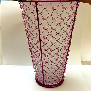 Pink Wire Vase, frosted glass inside. Approx 25 yrs old & 8” tall.